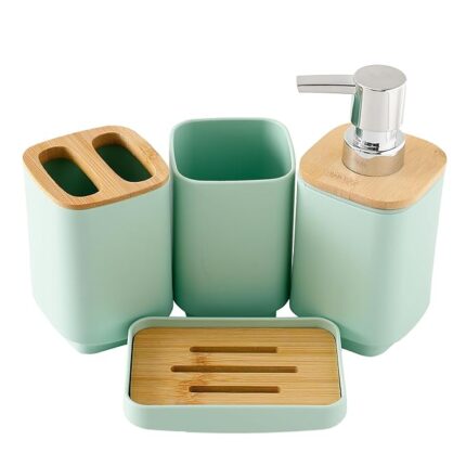 The Better Home Bathroom Accessories Set | 4 Piece Bathroom Accessory Sets | Soap Dispenser Tooth Brush Holder Mouth Wash Cup Soap Dish | for Bathroom | Green | Pack of 4